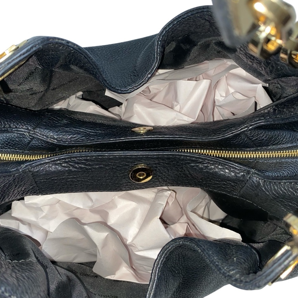 Michael Kors Fulton Shoulder Bag Black Pebble Leather Gold Tone Chain and Logo - Picture 4 of 16